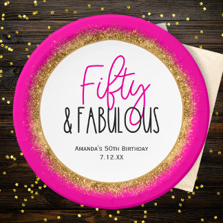 Plato De Papel Cincuenta y fabuloso cumpleaños número 50 con text
