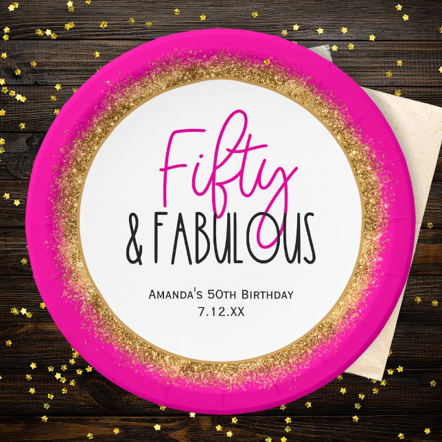 Plato De Papel Cincuenta y fabuloso cumpleaños número 50 con text (Subido por el creador)