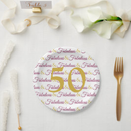 Plato De Papel Cincuenta y Fabuloso Elegante Oro de Cumpleaños 50
