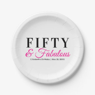 Plato De Papel Cincuenta y Fabuloso Rosa Caliente Elegante Cumple