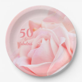 Plato De Papel Cincuenta y fabuloso | Rosa rosa 50 cumpleaños