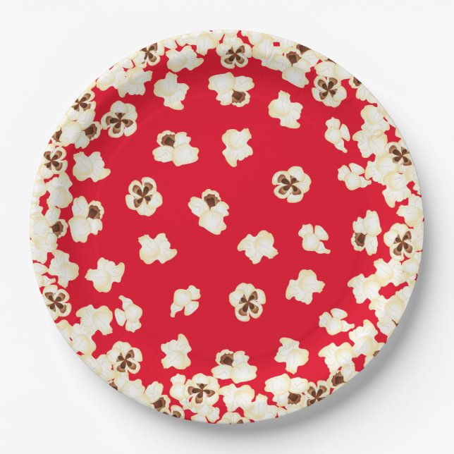 Plato De Papel Cine de la fiesta de cumpleaños de Popcorn (Anverso)