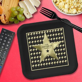 Plato De Papel Cine en Casa Nombre de Familia Personalizado Estre