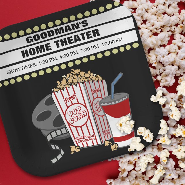 Plato De Papel Cine personalizado en casa de familia (Personalized paper plates for binge watching movies in your home theater!)
