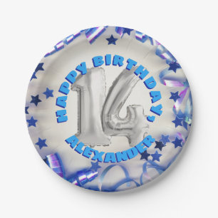 Plato De Papel Cinta azul y fiesta de cumpleaños número 14 de S