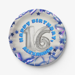 Plato De Papel Cinta azul y fiesta de cumpleaños número 16 de S