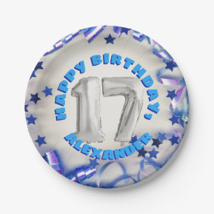 Plato De Papel Cinta azul y fiesta de cumpleaños número 17 de S