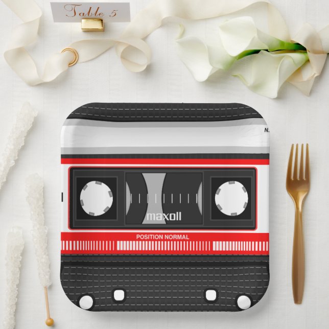 Plato De Papel Cinta Cassette (Boda)