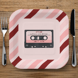Plato De Papel Cinta Cassette Fiesta de Cumpleaños Retro Rosa