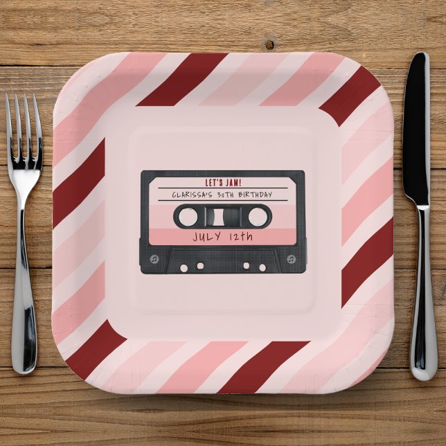 Plato De Papel Cinta Cassette Fiesta de Cumpleaños Retro Rosa (Cassette Tape Pink Retro Birthday Party Paper Plates
)