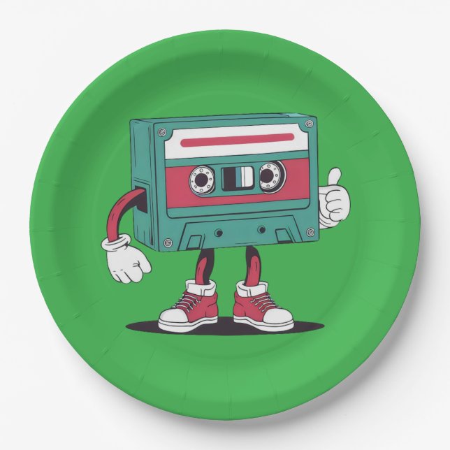 Plato De Papel Cinta de cassette retro. (Anverso)