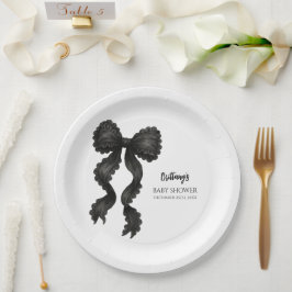 Plato De Papel Cinta de la Coqueta de Baby Shower de color negro