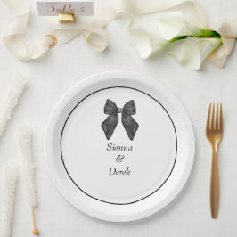 Plato De Papel Cinta de lazo clásico boda en blanco y negro