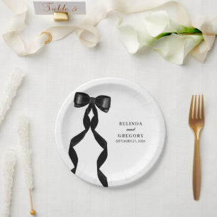 Plato De Papel Cinta de vaca negra formal matrimonio elegante
