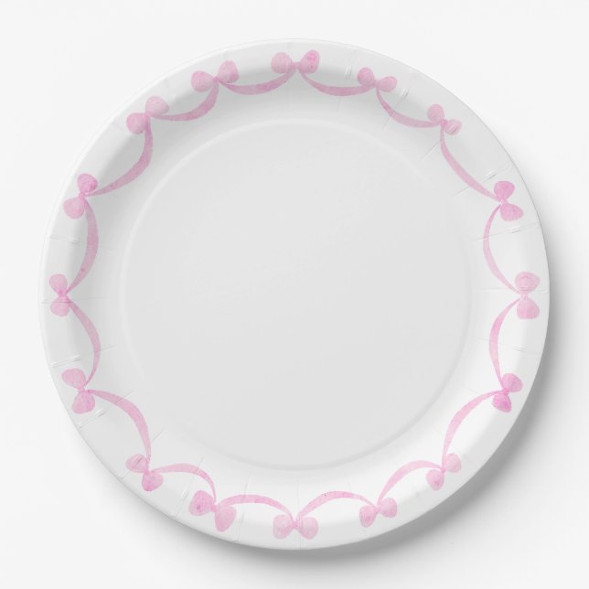Plato De Papel Cinta Preppy Grandmillennial Pink Bows (Anverso)
