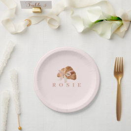Plato De Papel Cinta rosa Croissant de Coquette Personalizada