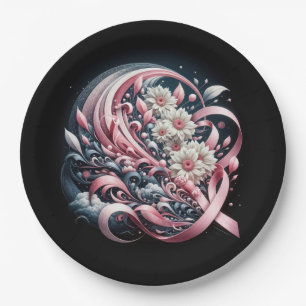 Plato De Papel Cinta rosa y ramo de margarita