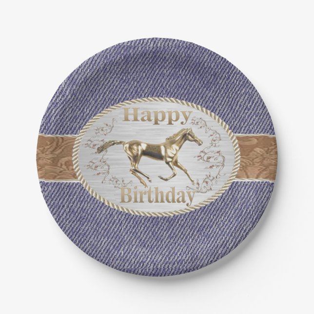 Plato De Papel Cinturón occidental y hebilla en el cumpleaños fel (Anverso)