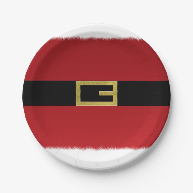 Plato De Papel Cinturón Rojo de Papá Noel y Navidad de Pelaje Bla (Anverso)