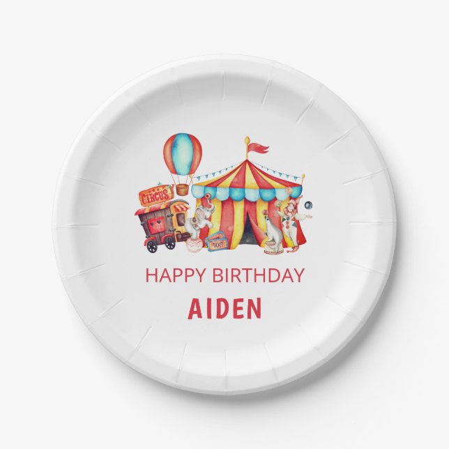 Plato De Papel Circo Big Top Feliz Cumpleaños (Anverso)