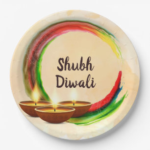 Plato De Papel Círculo acuático Diwali Diyas