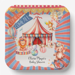 Plato De Papel Círculo de Carnaval Neutral Cute - Baby Shower