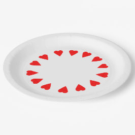 Plato de Papel - Círculo de Corazones Rojos