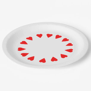 Plato de Papel - Círculo de Corazones Rojos