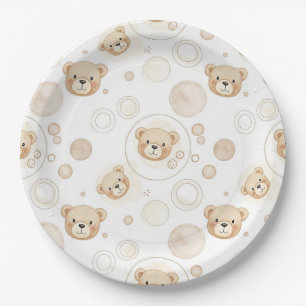 Plato De Papel Círculo de ositos de peluche neutros en beige para