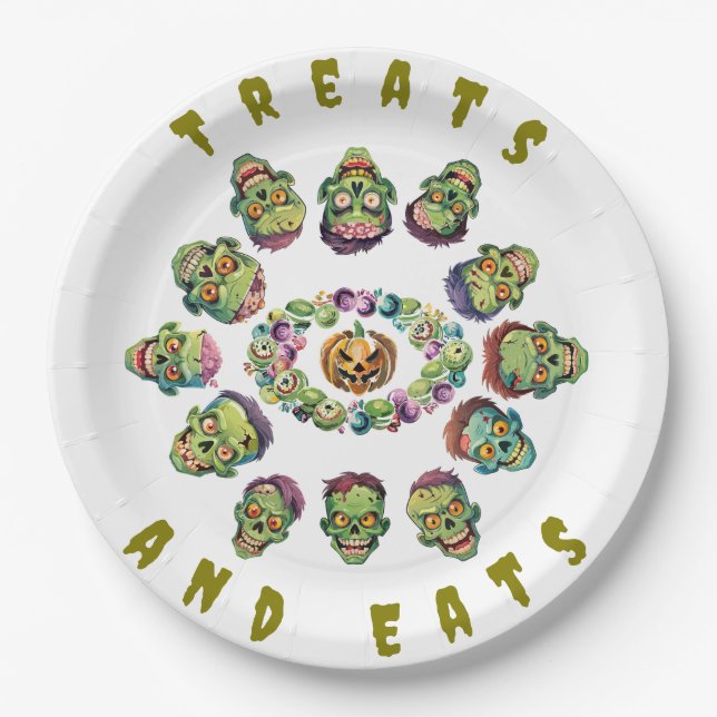 Plato De Papel Círculo de Zombies de Halloween (Anverso)