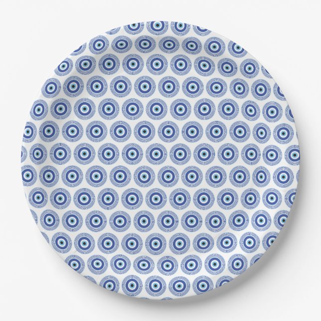 Plato De Papel Círculo griego azteca llavero malvado patrón de oj (Anverso)
