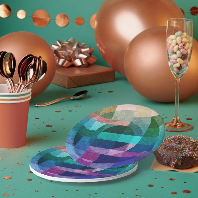 Plato De Papel Círculo moderno abstracto geométrico azul verde ro (Multi)