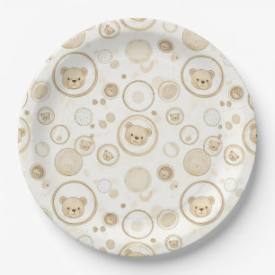 Plato De Papel Círculo Neutral de Osito de Peluche Beige Bebé (1)