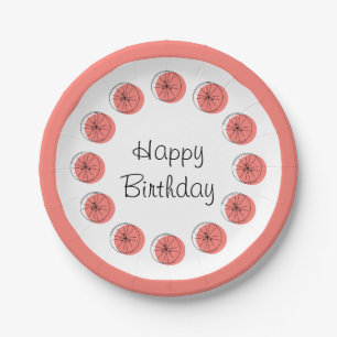 Plato De Papel Círculo Rosa Cítrico Feliz Cumpleaños