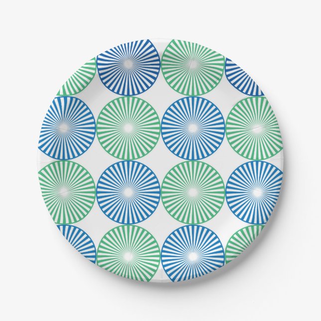 Plato De Papel círculos azules y verdes ;patrón (Anverso)