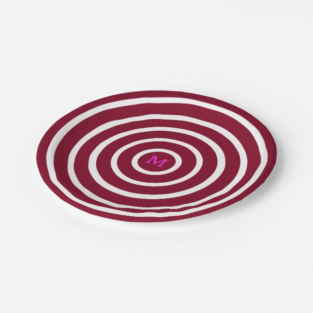 Plato De Papel círculos blancos burdeos - monogramados (Angular)