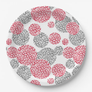 Plato De Papel Círculos con huella de piel de leopardo gris y roj