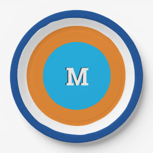 Plato De Papel Círculos Concéntricos Brillantes Monogramados Geom