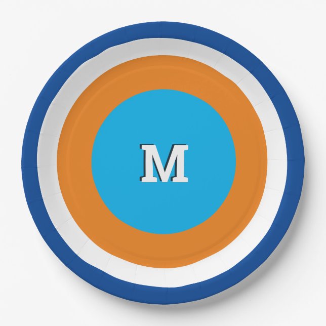 Plato De Papel Círculos Concéntricos Brillantes Monogramados Geom (Anverso)