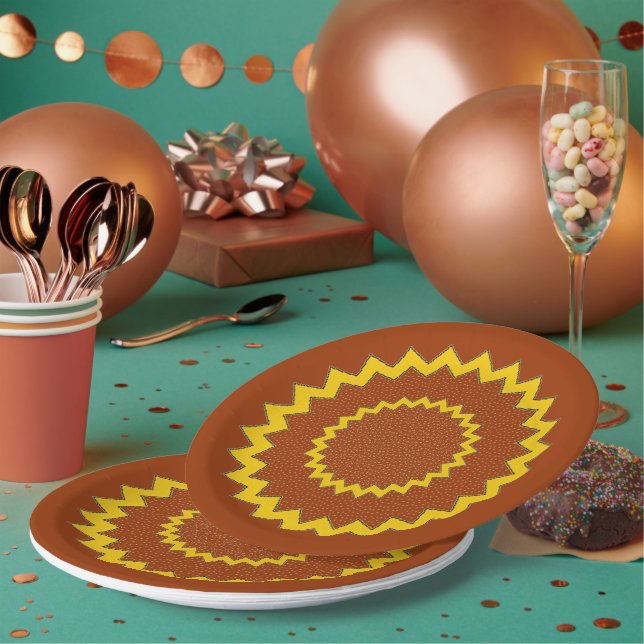 Plato de Papel - Círculos concéntricos en zig-zag (Multi)