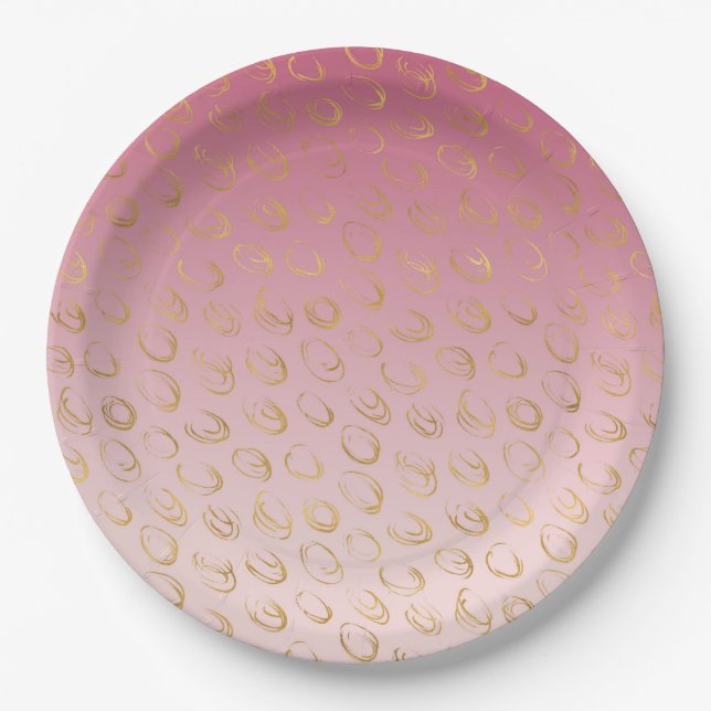 Plato De Papel Círculos de Moda dorada rosada Ombre (Anverso)