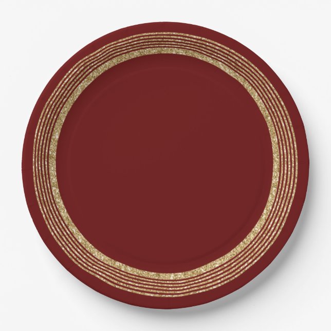 Plato De Papel Círculos de Purpurina de oro rojo (Anverso)