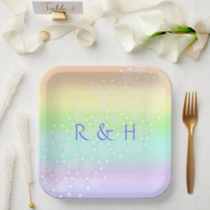 Plato De Papel Círculos del arcoiris Pastel