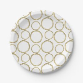 Plato De Papel Círculos Dorados Sobre Blanco Moderno Tendencioso