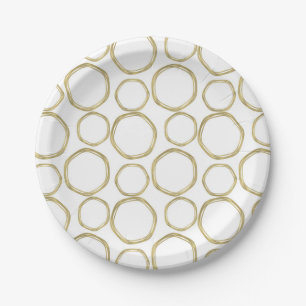 Plato De Papel Círculos Dorados Sobre Blanco Moderno Tendencioso