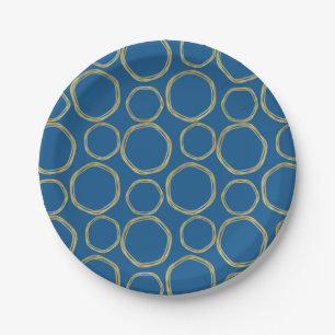 Plato De Papel Círculos Dorados y Azul Brillante Moderno y Tenden
