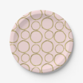 Plato De Papel Círculos Dorados y Rosa Sonrojado Moderno Chic y d
