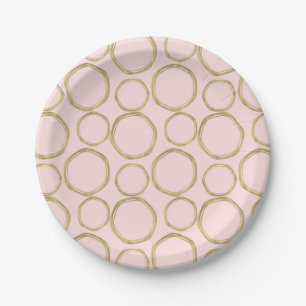 Plato De Papel Círculos Dorados y Rosa Sonrojado Moderno Chic y d