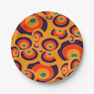 Plato De Papel Círculos psicodélicos retro patrón decorativo