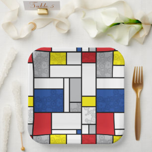 Plato De Papel Círculos Retro Mondrian Minimalista Arte Mod De St